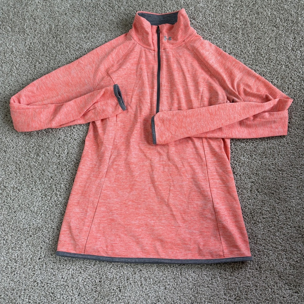 Under Armour Threadborne Pullover Womens Medium Pink 1/4 Zip Mock Neck Top
